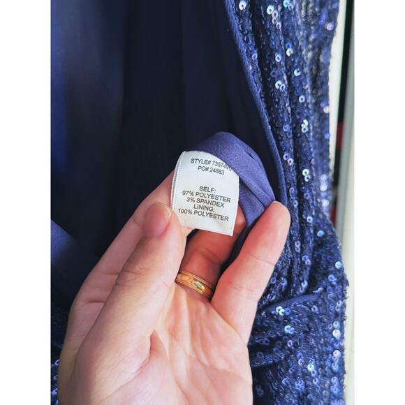 Skies Are Blue Long Sleeve V-Neck Sequin Navy Blue Jumpsuit Small Glam Event - Picture 9 of 10